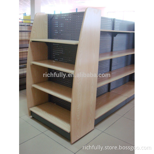 Steel and wood combined shelf stationery display rack for supermarket or store